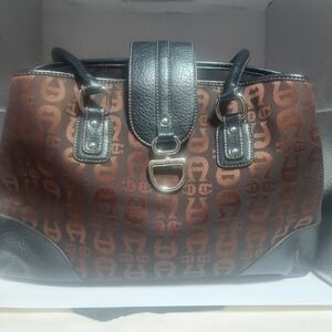 Etienne Aigner Satchel Handbag Purse Brown Monogram Logo Designer Tote‎ Bag